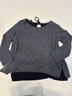 DB Sunday 1X Layered Stripe Sweater – Grey & Navy Ribbon‑Back Detail